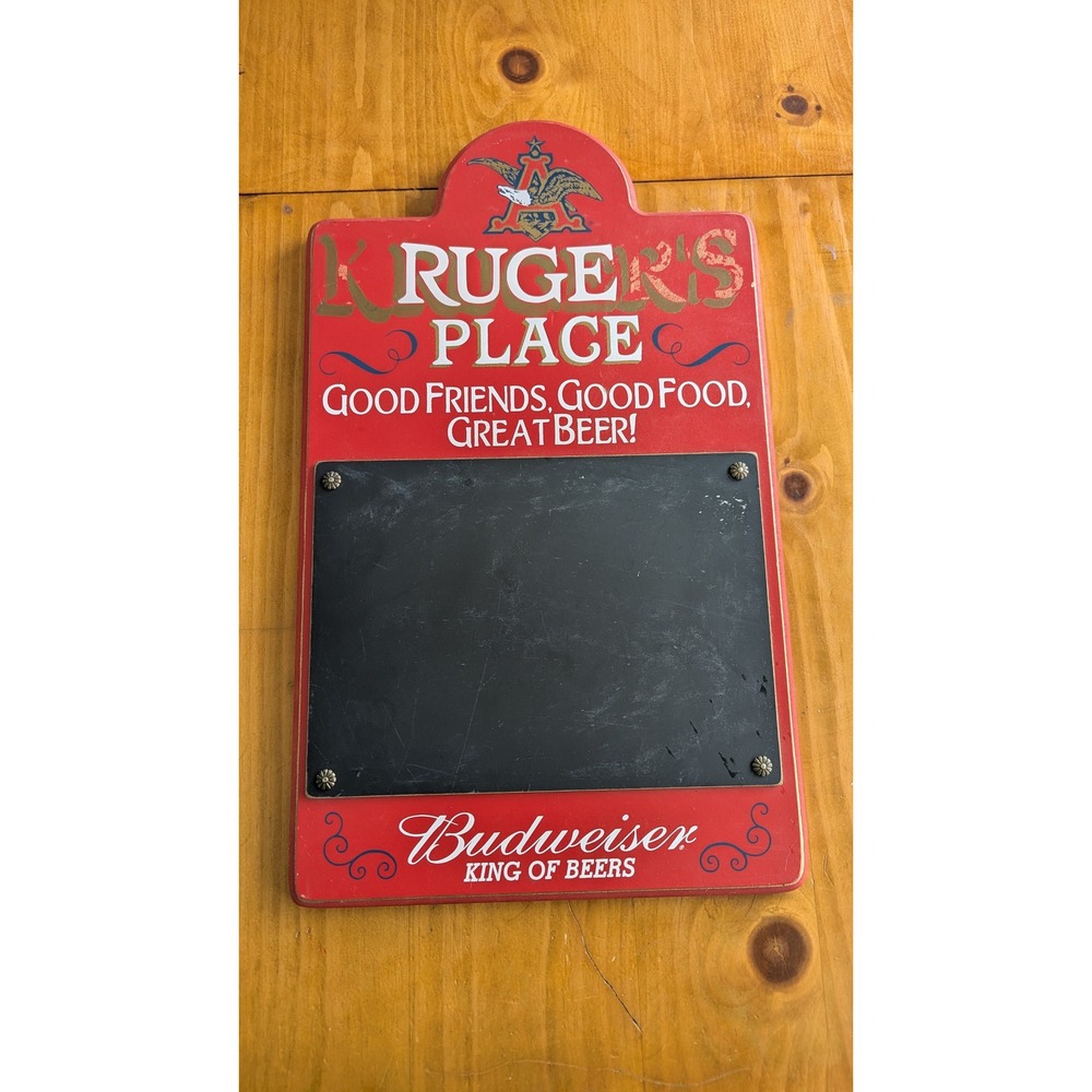 Vintage 1997 Budweiser Chalkboard Sign Kruger's‎ Place Wood Bar Menu Board 19x12